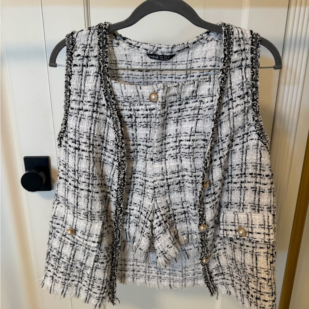 SHEIN Black and White Tweed Vest